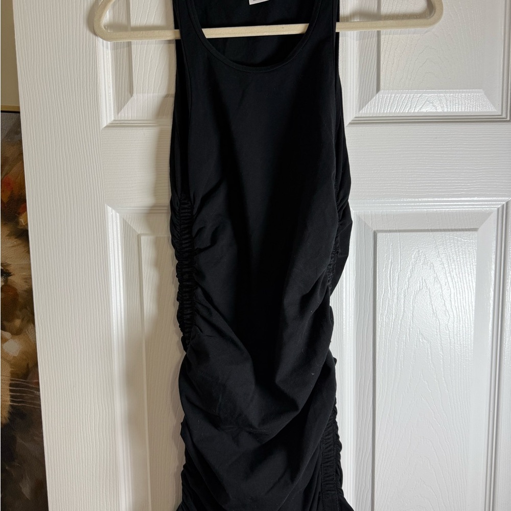 Aritzia Black Ruched Tank Midi Dress